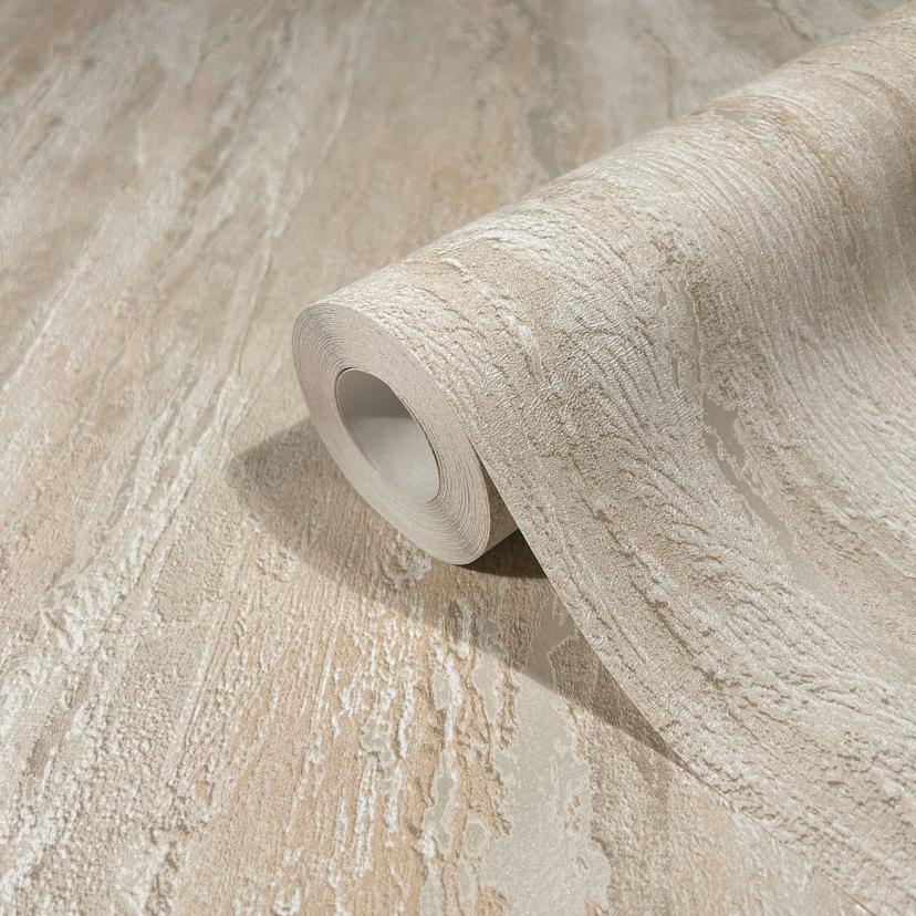 Non-woven tapet med glansig, grov struktur i beige gipsutseende