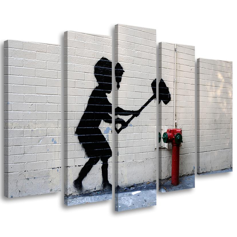 5 stykke lærredstryk, Banksy Hammer Boy Street