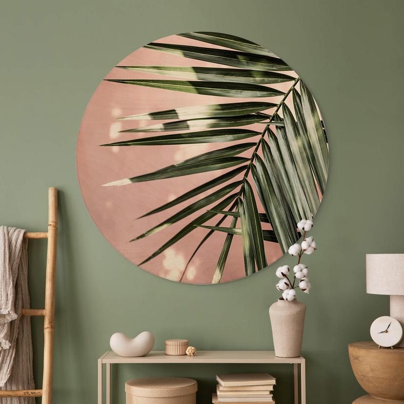 Wandcirkel Hout Palmblad voor roze muur - Böhmer