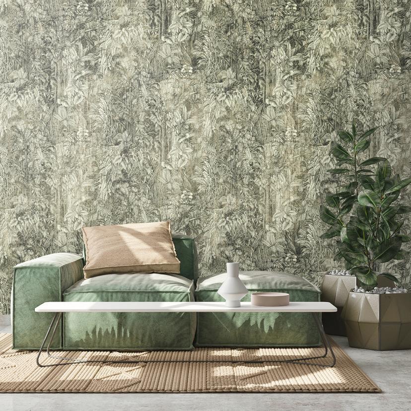 vintage tapet grøn grå - non-woven tapet retro vintage Livingwalls - mat og glat