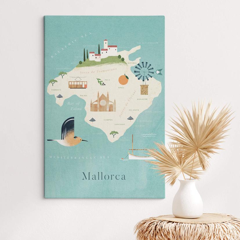 Lienzo mapa de Mallorca - motivo de viaje - Rivers