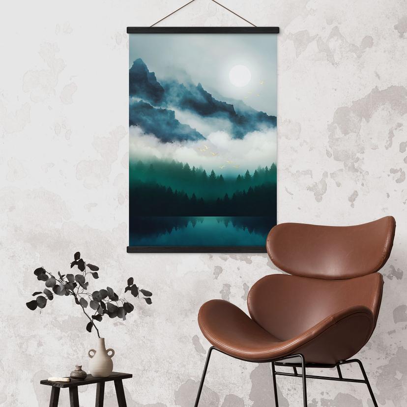 Textielposter Mistig landschap bij nacht - SpaceFrog Designs