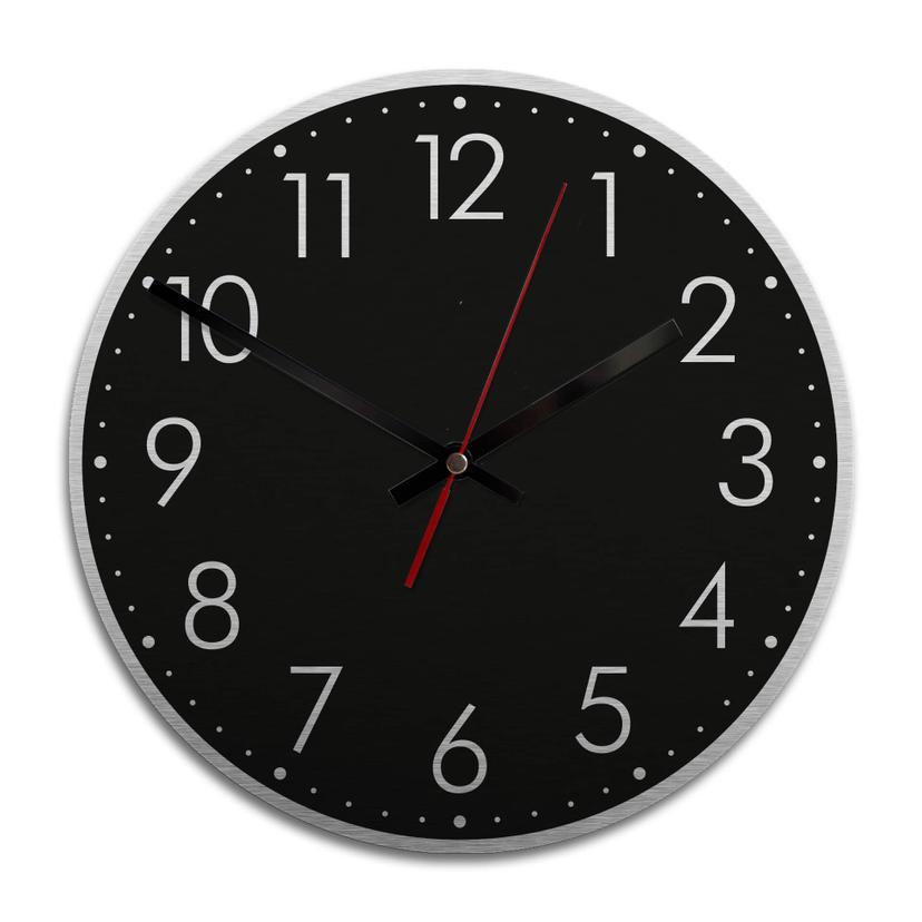 Horloge murale en Alu-Dibond - Argenté - Moderne noire