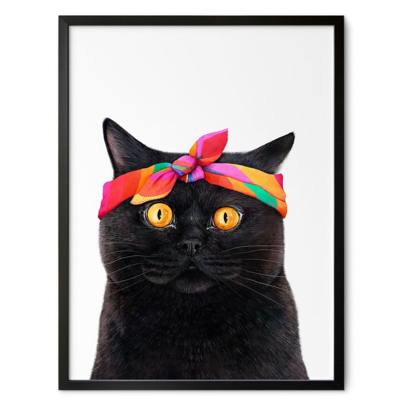 Poster Schwarze Katze mit Bandana - Korenkova