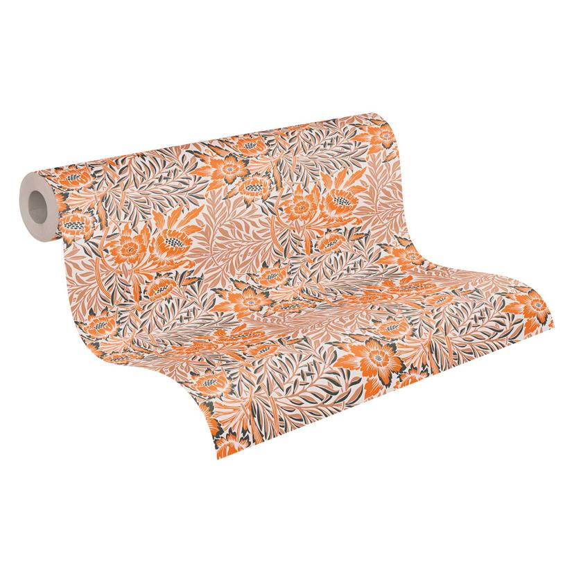 Blumen-Vliestapete mit floralem Muster Orange Beige - Tapete mit Gräsern