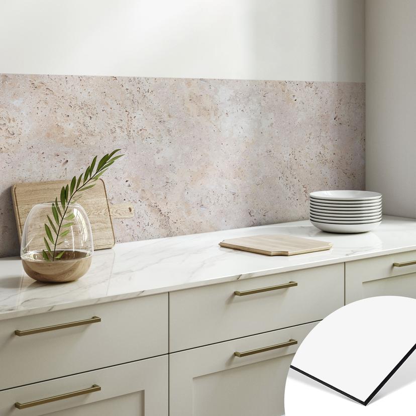 Stænkplade til køkken med tekstur af en beige stenvæg - Pictufy Studio