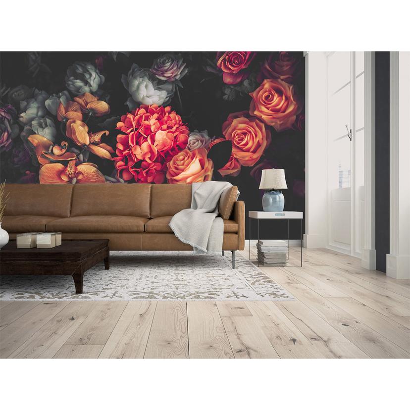 Romantisk blomster roser non-woven tapet Designwalls i rød og orange