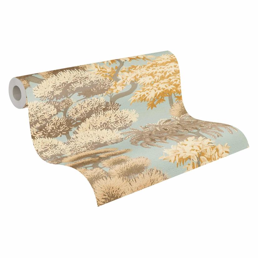 Papel pintado no tejido arboles naturaleza azul beige papel pintado bosque hojas paisaje