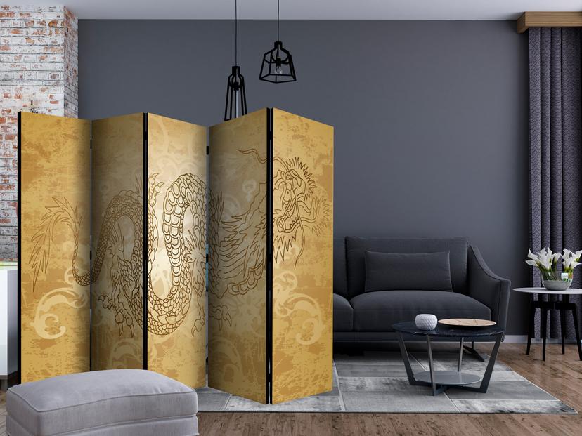 Schermo divisorio - Drago misterioso, 5 pezzi - 225x172 cm