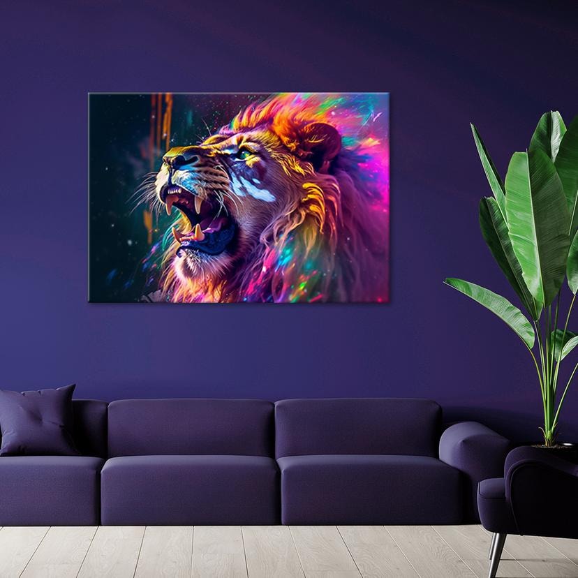 Quadro su Tela Lion Roar Neon Astrazione