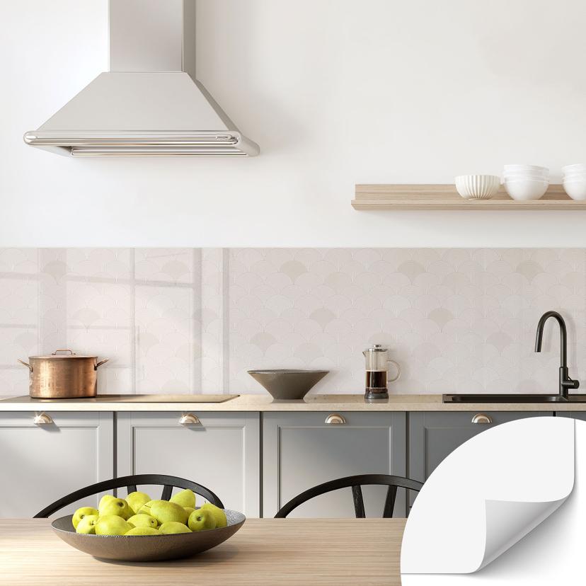 Selvklæbende stænkplade til køkken Abstrakte halvcirkler i blød beige - Bloomery Decor