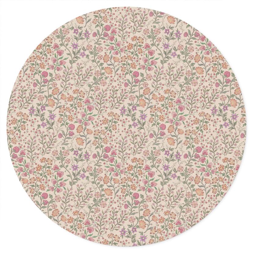 Adesivo murale con fiori di prato vintage - Beige - Decorazione floreale - Rotondo