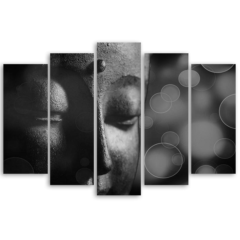 Stampa su tela 5 pezzi Statua di Buddha in bianco e nero