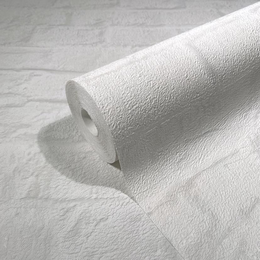 Non-woven tapet i 3D stenmønster hvidt stenmønster