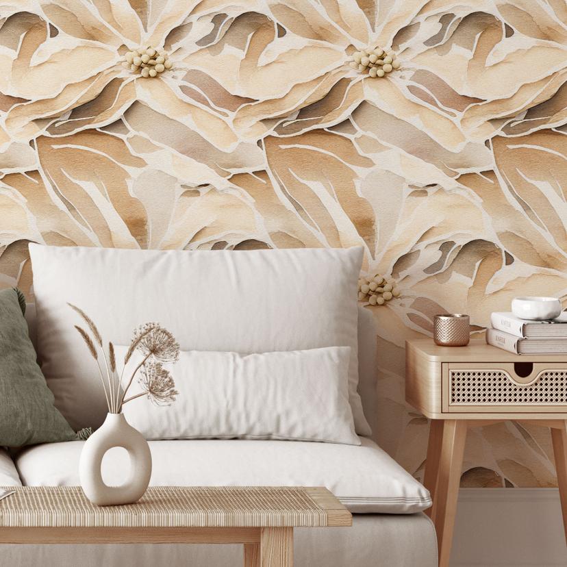 Carta da parati a motivi Fiori di grandi dimensioni di colore beige | Disegno floreale - Treechild