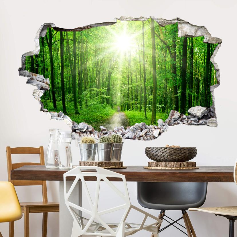 Sticker mural 3D Forêt ensoleillée