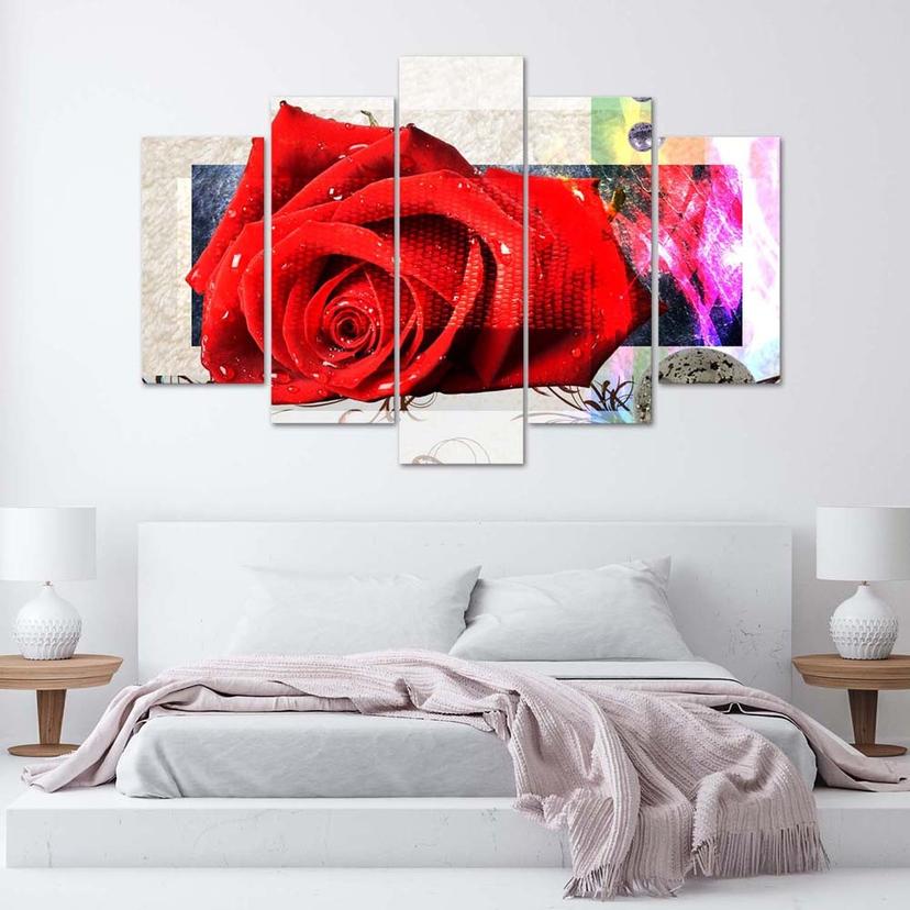 Stampa su tela 5 pezzi Fiori rosa rossa Natura