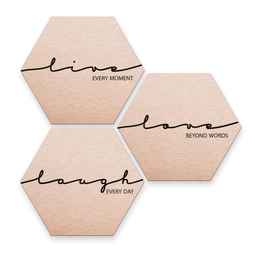 Hexagon alu-dibond koper effect - Live Laugh Love