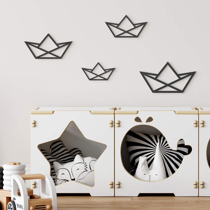 Decoración mural habitación infantil barco origami - MDF (4 piezas) - 34x21 cm