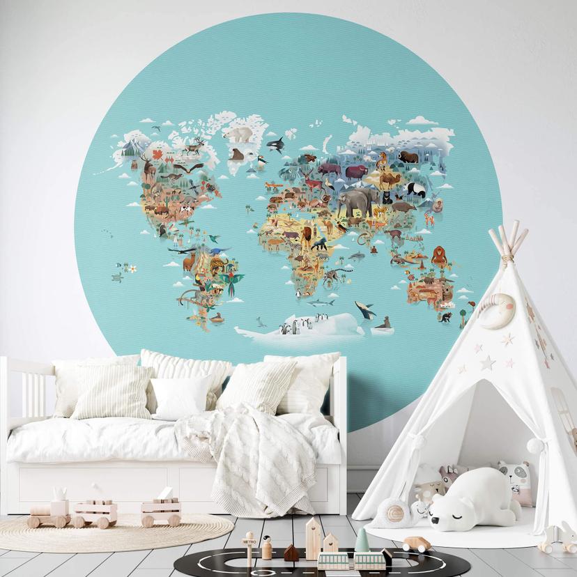 Tapet cirkel Braun - World Map - vliesetapet/selvklæbende non-woven tapet