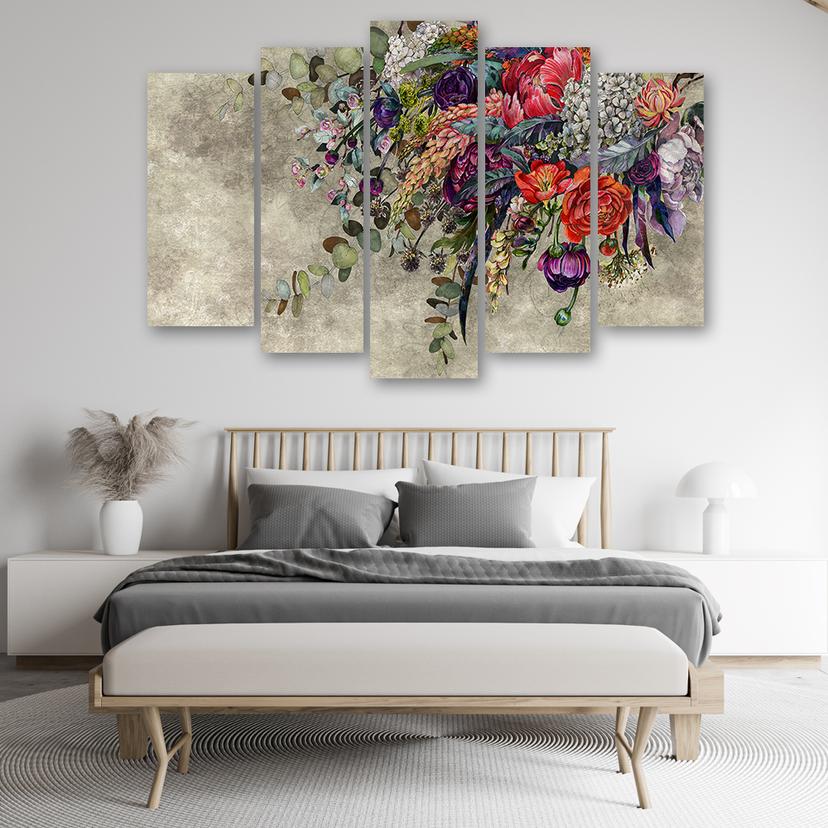 Stampa su tela 5 pezzi, mazzo di fiori