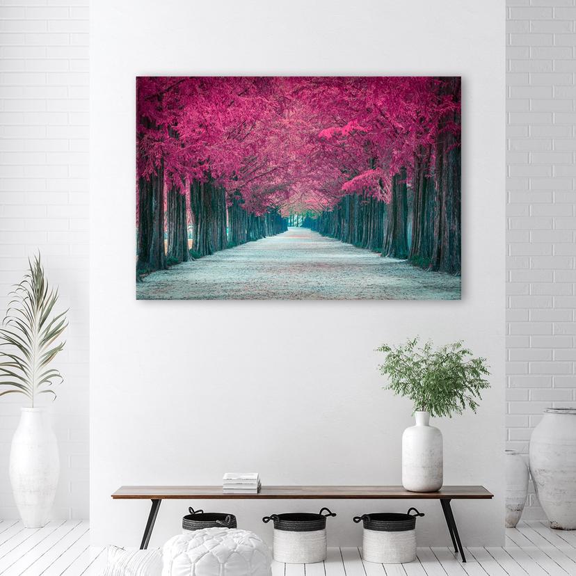 Stampe su tela, viale di alberi rosa