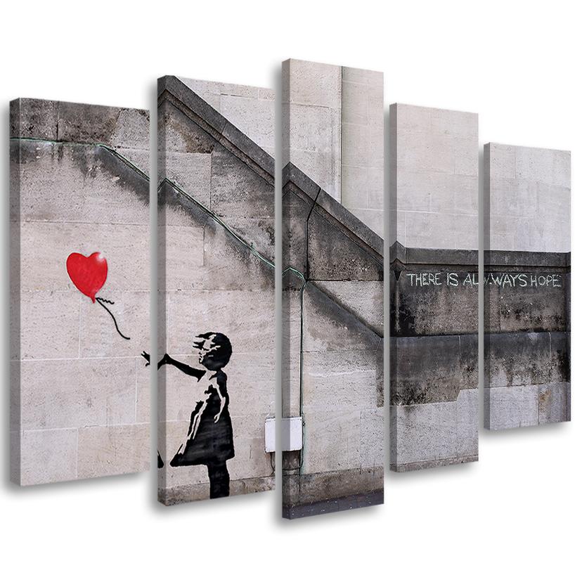 5 stykke lærredstryk, Banksy Balloon Girl