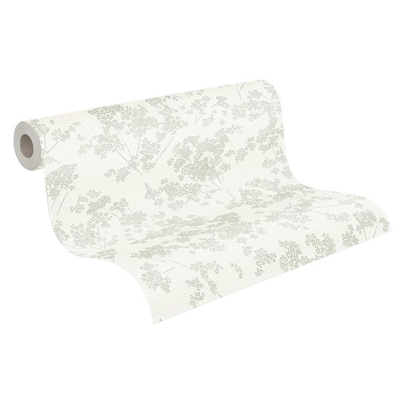 motivo floreale sottile verde bianco - carta da parati a fiori
