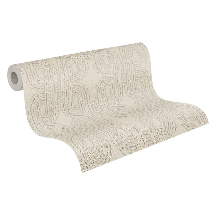 Carta da parati geometrica beige argento - Carta da parati in tessuto non tessuto con motivo a linee