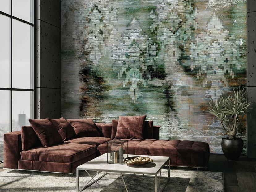 Papel pintado con motivo fotomural Estructura abstracta de píxeles en petróleo y gris 2,7 x 4,24 m