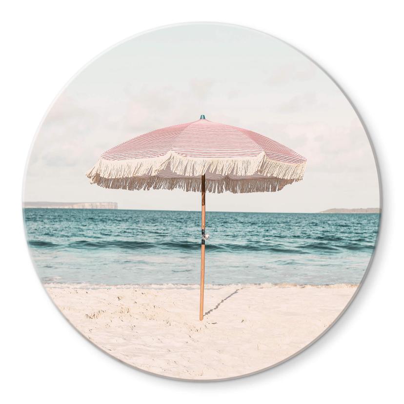 Tableau sur verre rond Sisi & Seb - Parasol rose
