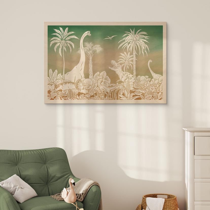 Stampa su legno avventura viaggio nei dinosauri - Ombre - Kikki Belle