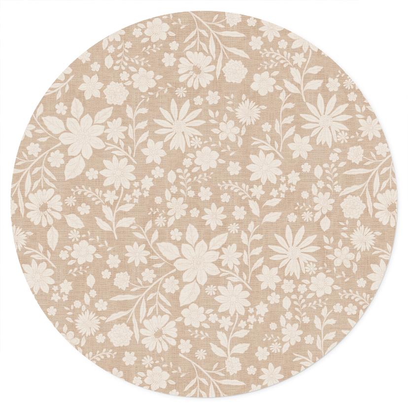 Adesivo murale con fiori vintage in look lino - Bloomery Decor - Rotondo