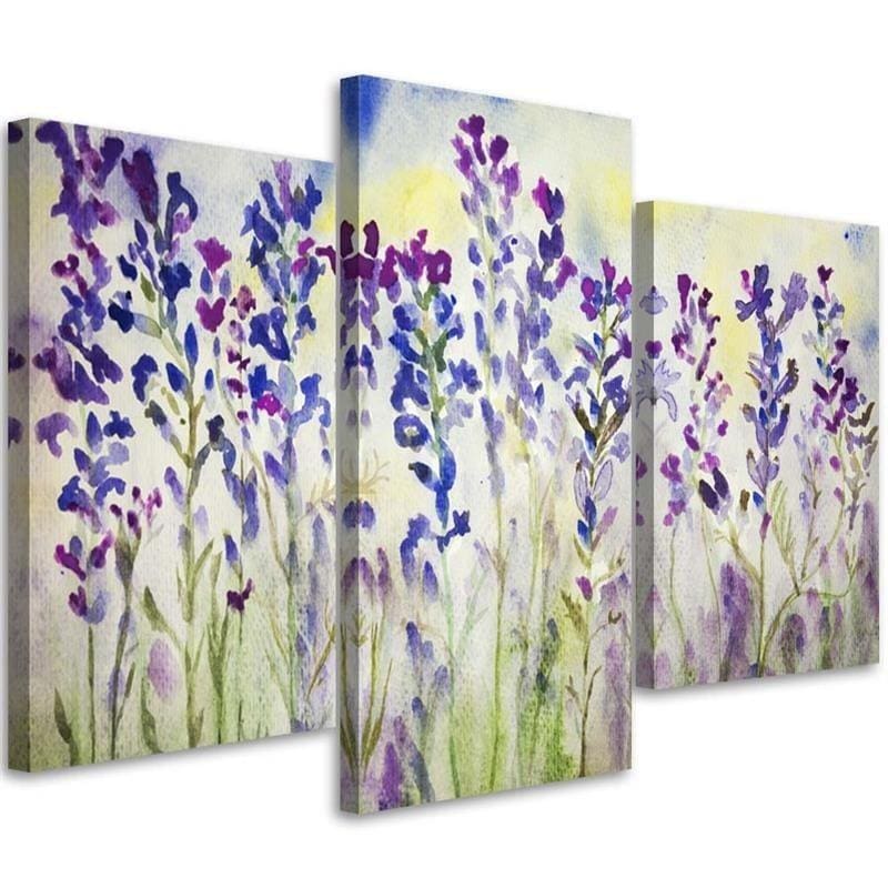 Impression sur toile en 3 parties, fleurs des champs violet