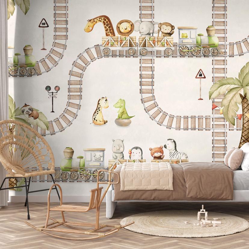Fotomural habitación de los niños locomotora - paseo con animales del zoológico - Oliver Robins