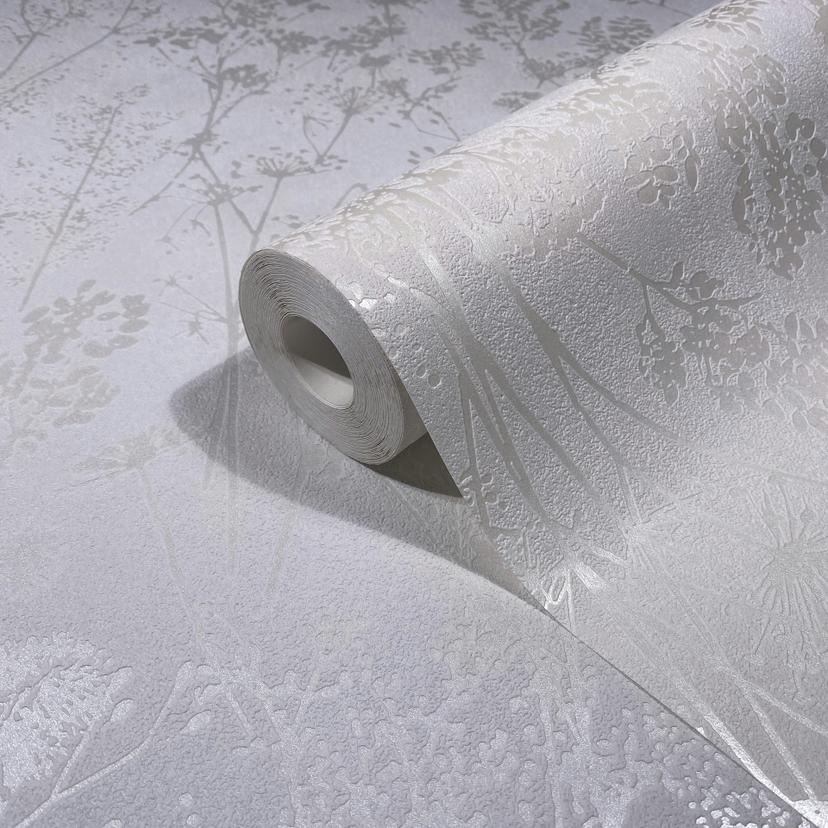 Papel pintado no tejido con motivo de hojas blancas de aspecto floral naturaleza