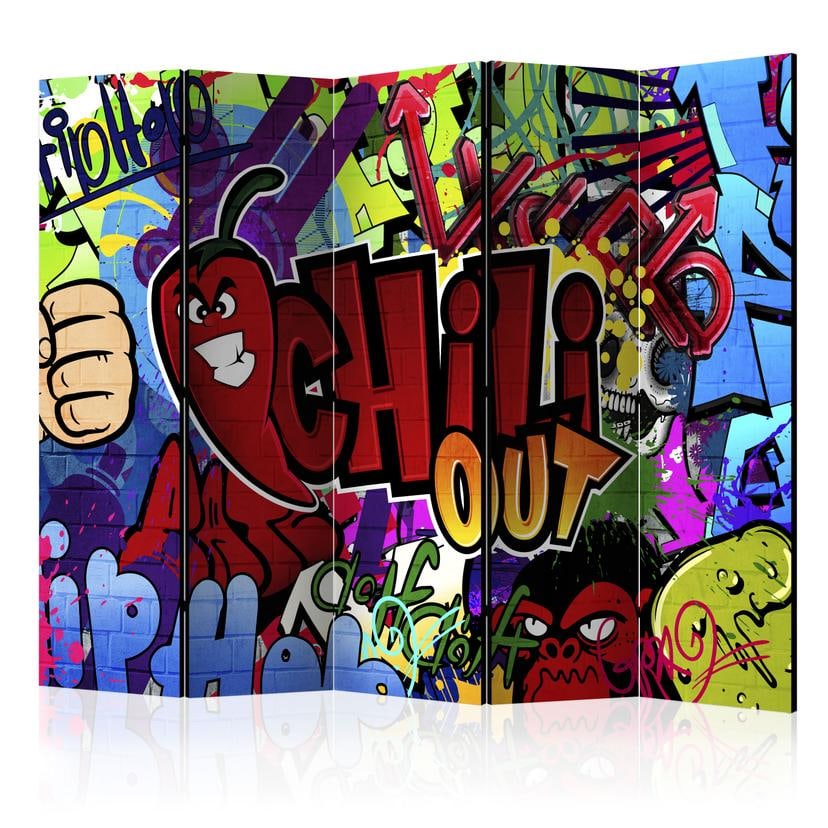 Paravent Séparation de pièce - Graffiti - Chili aus, 5 pièces - 225x172 cm