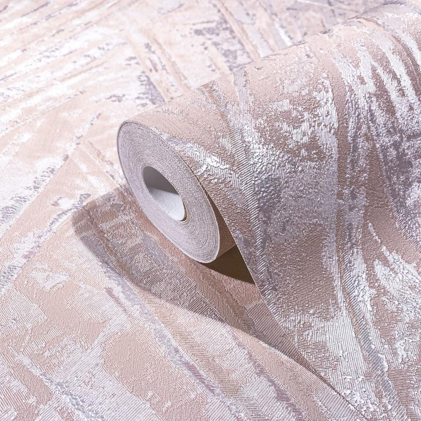 Papier peint intissé brillant aspect éventail beige, rouge structure