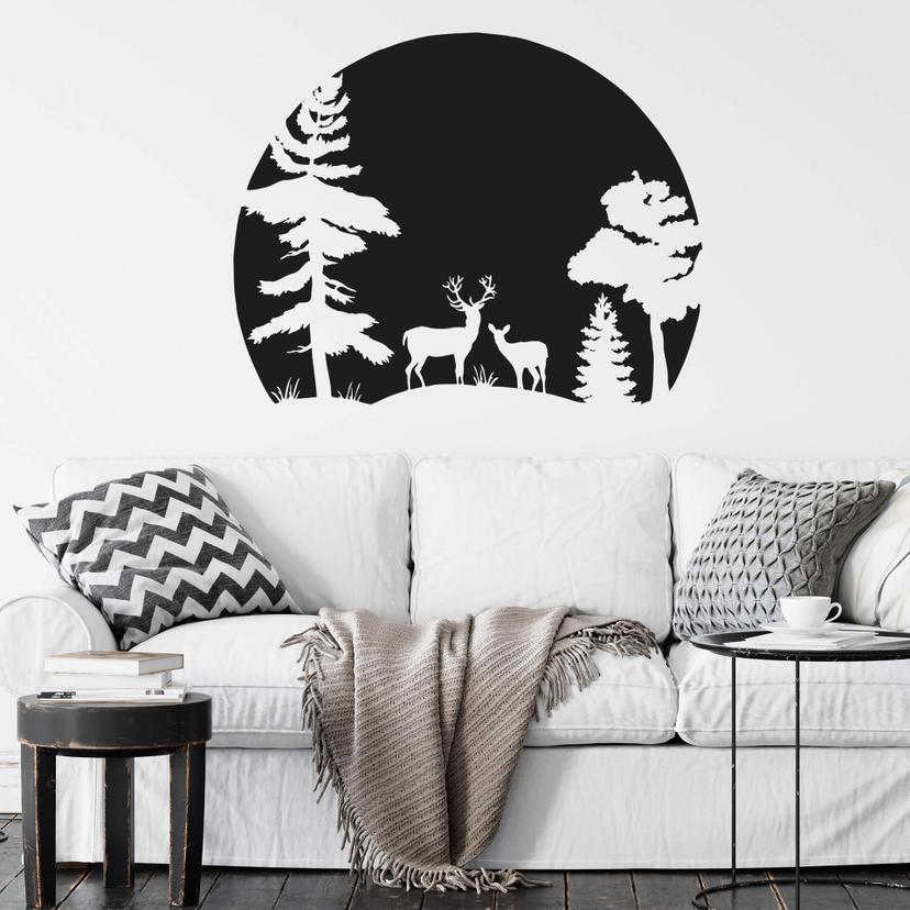 Sticker mural  - Silhouettes de la forêt - Rond