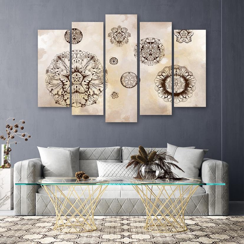 Stampa su tela 5 pezzi, forme geometriche floreali