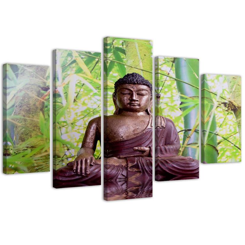 5 stykke lærredsprint, Buddha Meditation Green
