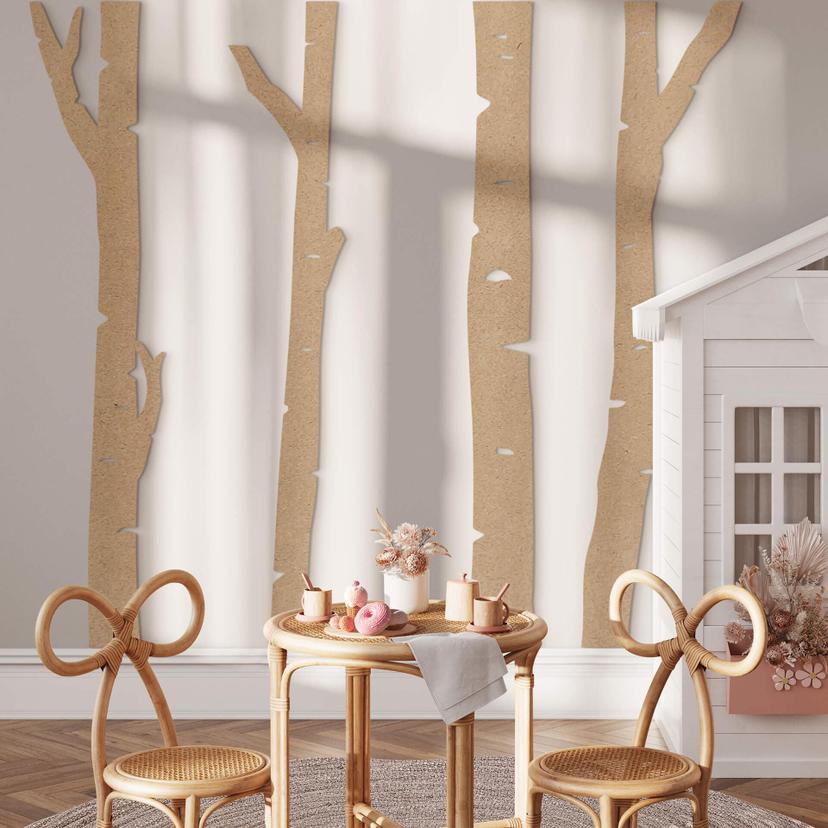 XXL panel de pared de madera de abedul bosque (4 partes) - MDF naturaleza