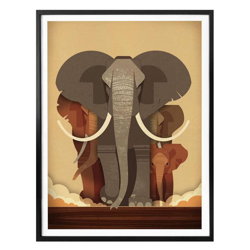 Plakat - Braun - Elephants