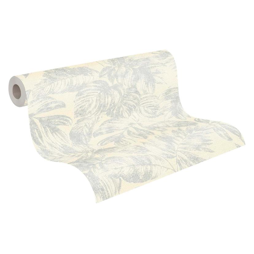 carta da parati jungle bianco argento effetto metallizzato - carta da parati palma foglie