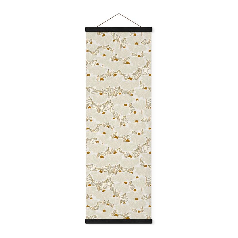 Tekstil plakat Minimalistiske blomster i creme og guld | Vintage blomster - Annick - Panorama