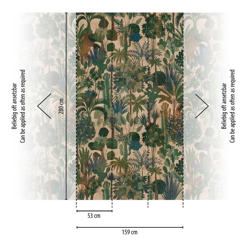Giungla verde beige - Carta da parati in tessuto non tessuto con motivo di piante - Design esotico