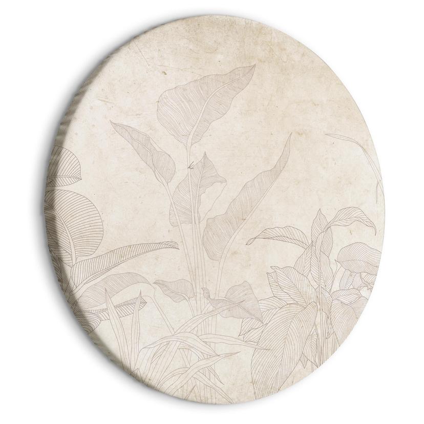 Rundes Leinwandbild Gedämpftes exotisches Grün in Beige
