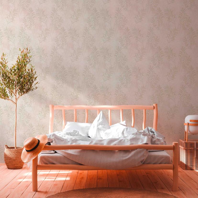 blomstertapet creme grøn - natur tapet landstil - non-woven tapet stue gang