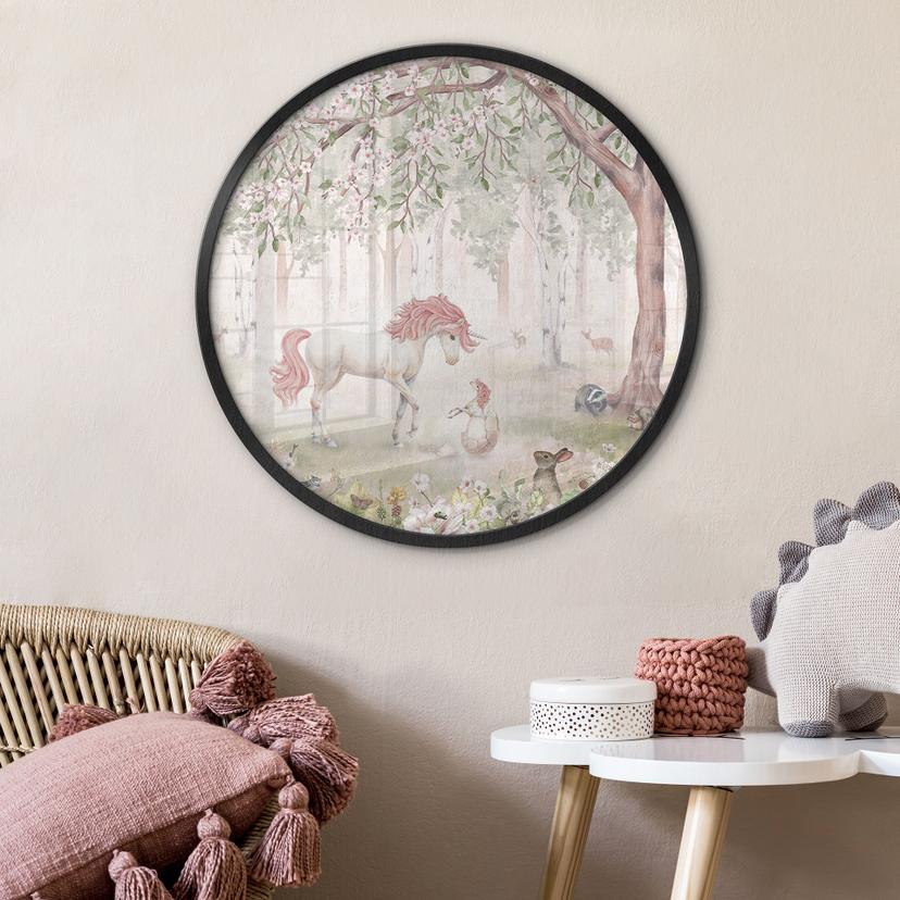 Poster med sagoskog och enhörningar - Kikki Belle - Rund