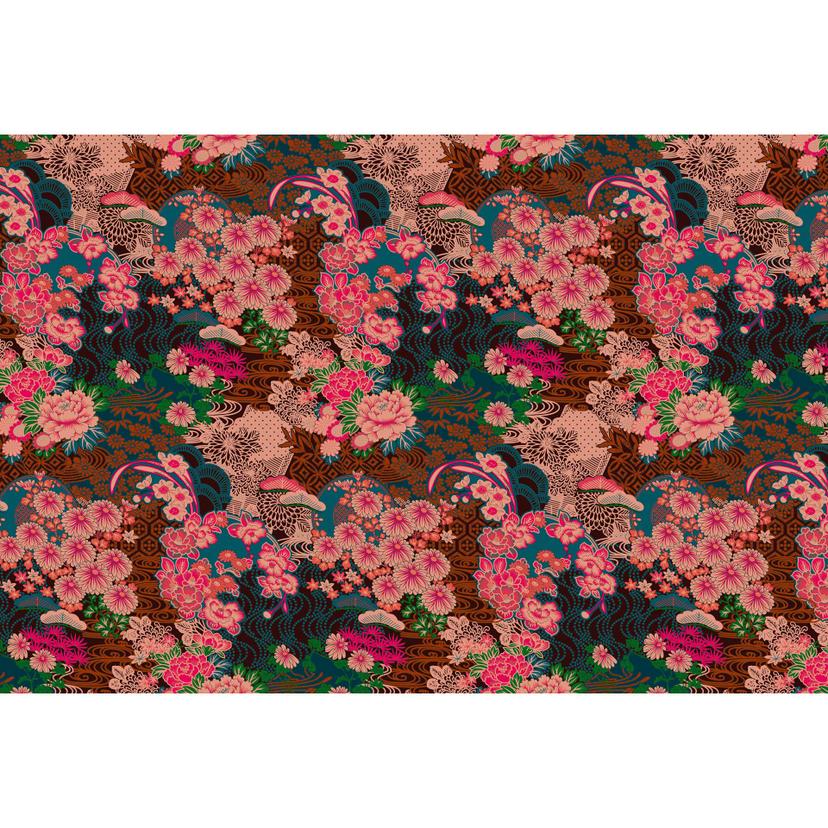 Fotomural floral - flores rosas sobre papel pintado floral - no tejido